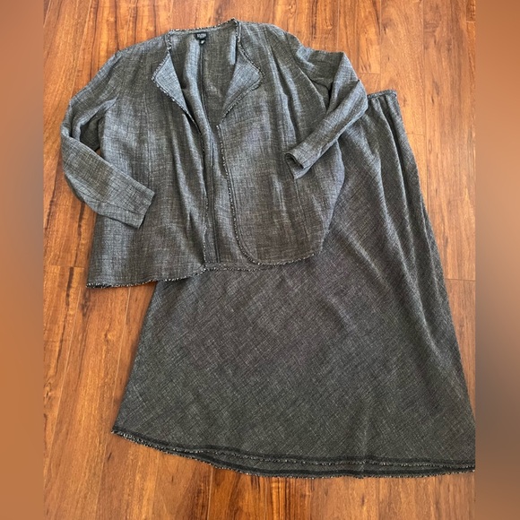 Eileen Fisher Linen Blazer Jacket Midi Skirt 2 Piece Set Gray Size 1X / 2X - Picture 1 of 11